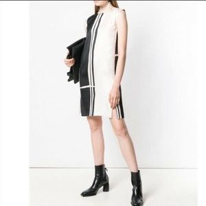 THEORY New Theory Minimal Sheath Dress. $364 ecru/black Hans Striped Twill